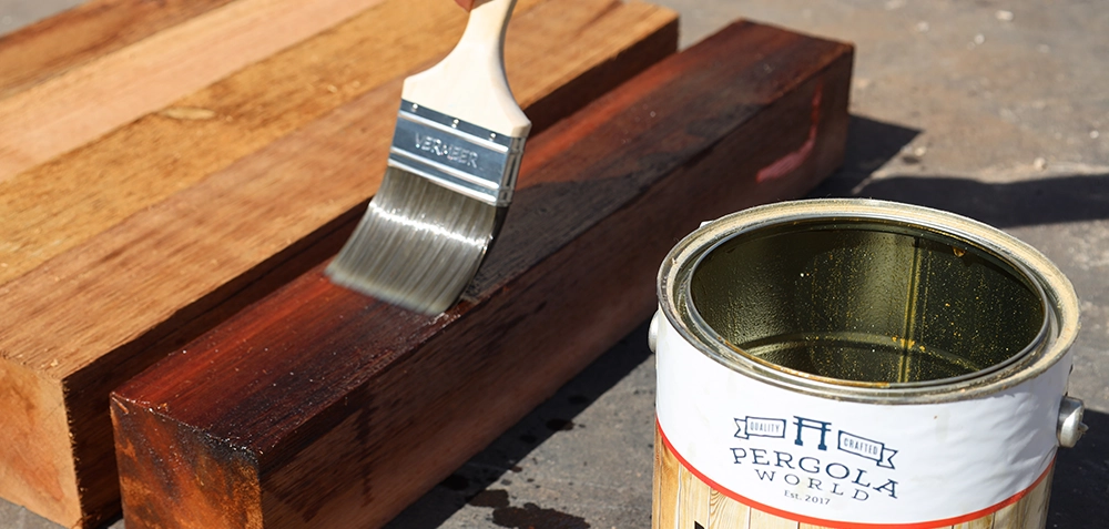 Pergola World Stain being applied to western red cedar